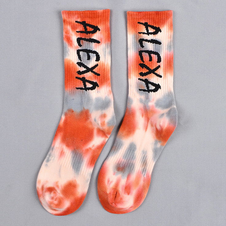 Tie Dye Crew Socks Cotton Male Socks Ins Skateboard Tide Personality Sweat Abosorb Socks